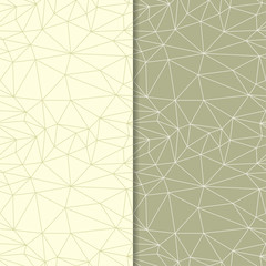 Olive green geometric ornaments. Set of seamless patterns