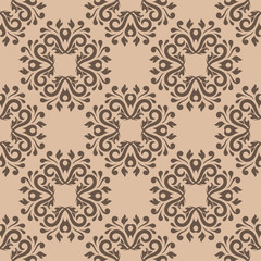 Seamless beige pattern with brown wallpaper ornaments