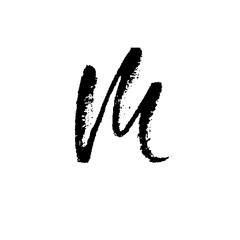 Hand painted letter M. Dry brush modern lettering. Vector illustration.