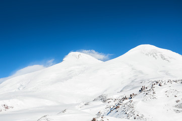 Fototapeta na wymiar Mount Elbrus, the highest peak of Europe. Caucasus, Russian Federation. Beautiful winter landscape