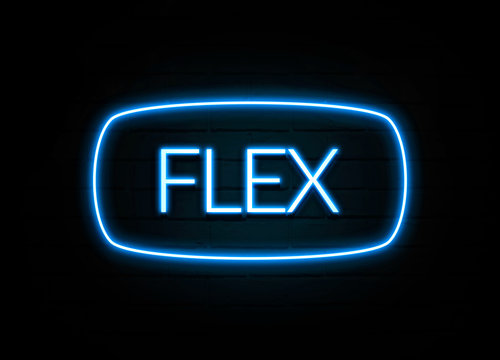 Flex  - colorful Neon Sign on brickwall