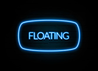 Floating  - colorful Neon Sign on brickwall