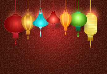 Obraz premium Chinese lantern hanging on pattern background