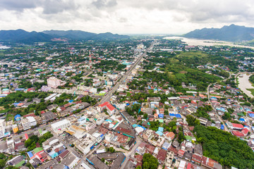 Fototapeta na wymiar Aerial view of town in countryside