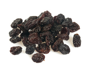 black raisins isolated on white
