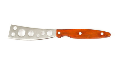 cheese knife with a wooden handle over white