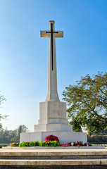 Cross of Sacrifice memorial at the Heliopolis Commonwealth War Cemetery, Cairo, Egypt. the cemetery...