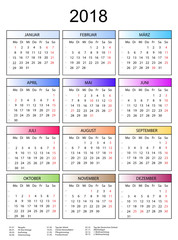 Kalender 2018 mit bunten Rahmen