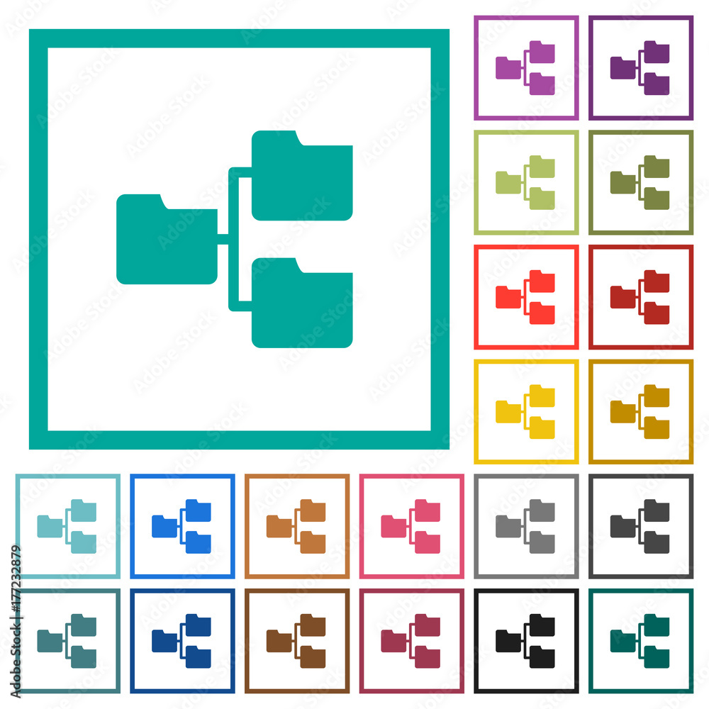 Poster shared folders flat color icons with quadrant frames