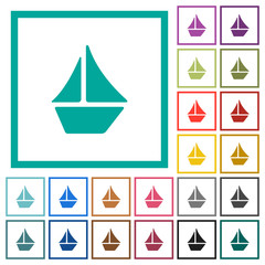 Sailboat flat color icons with quadrant frames