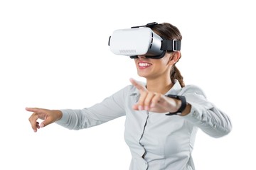 Female executive using virtual reality headset