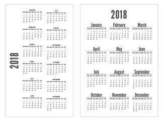 Simple black and white pocket calendar years. Week starts from sunday. Portrait orientation. Stationery Design Template. 12 Months.