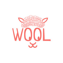 Vector logo template for wool shop or store. Illustration of sheep, whose eyes - the letters O in the word wool. Handmade. Hobby icon. EPS10.
