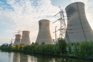 power plant at dusk