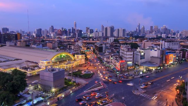 Time lapse Top view of Hua Lamphong Station public landmark of train station