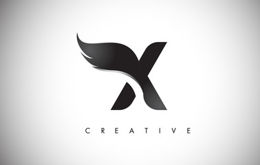 Fototapeta premium X Letter Wings Logo Design with Black Bird Fly Wing Icon.