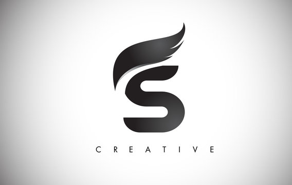 S Letter Wings Logo Design with Black Bird Fly Wing Icon.