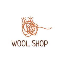 Vector logo template for wool shop. Brown tangle of thread with eyes. Creative logotype for woolen goods store. Handmade label. Hobby icon. EPS10.