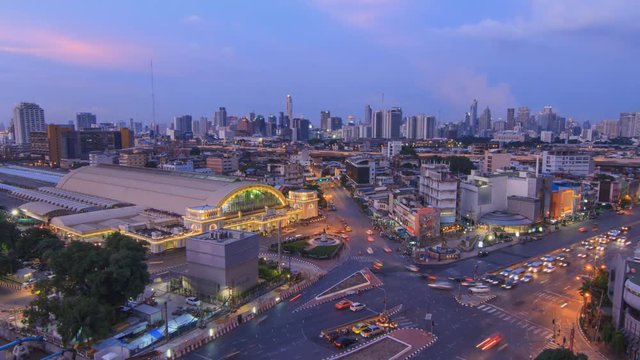 Time lapse Top view of Hua Lamphong Station public landmark of train station in Bangkok