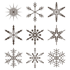 A set of 22 vector blue snowflakes on a white background