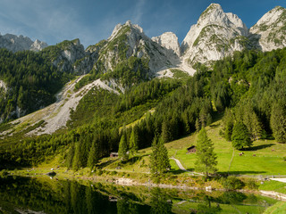 Vorderer Gosausee in Austria in summer, reflection in water
