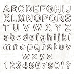 Hand drawn doodle font. Cartoon vector alphabet