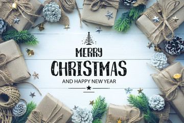 MERRY CHRISTMAS AND HAPPY NEW YEAR  typography,text with christmas ornament decoration