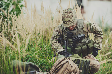 Army rangers during the military operation in the forest