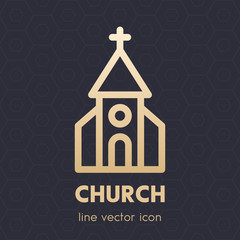 church line icon over dark, vector illustration