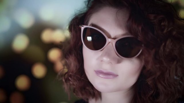 4k Close-up Woman Face with Sunglasses