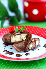 Chocolate pancakes with bananas