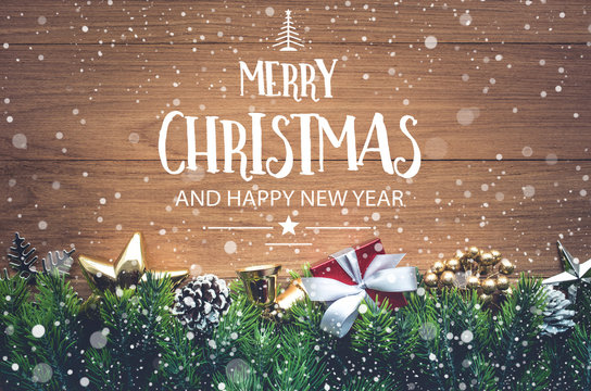 MERRY CHRISTMAS AND HAPPY NEW YEAR  typography,text with christmas ornament