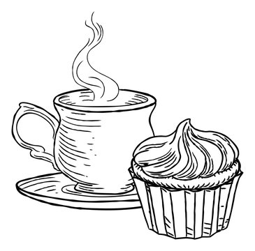 Cup of Tea and Cupcake Vintage Retro Style