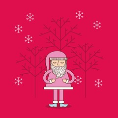 christmas pink santa claus decoration with tree snowflake vector illustration