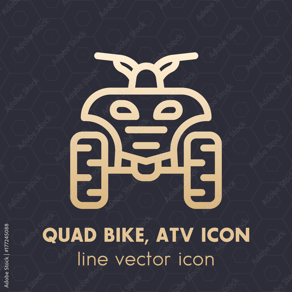 Poster quad bike line icon, all terrain vehicle (ATV), quadricycle