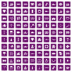 100 wealth icons set grunge purple