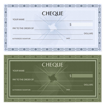 Check (cheque), Chequebook template. Guilloche pattern with watermark, spirograph. Background for banknote, money design, currency, bank note, Voucher, Gift certificate, Coupon, ticket