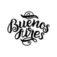 City logo isolated on white. Black label or logotype. Vintage badge calligraphy in grunge style. Great for t-shirts or poster. Buenos Aires, Agrentina