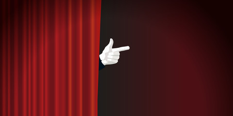 rideau - spectacle - présentation - scène - main -montrer - présenter - fond - rideau rouge - show