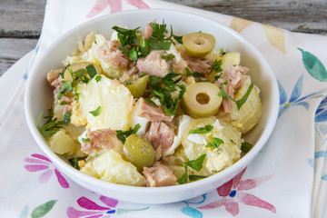 Potato salad with egg and mayonnaise sauce.