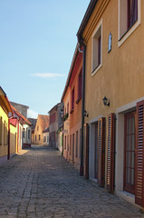 Telc architecture: Old narrow street of Telc, Czech Republic