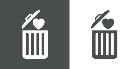 Icono plano corazon en basura gris y blanco