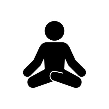 Icono plano hombre postura yoga negro en fondo blanco