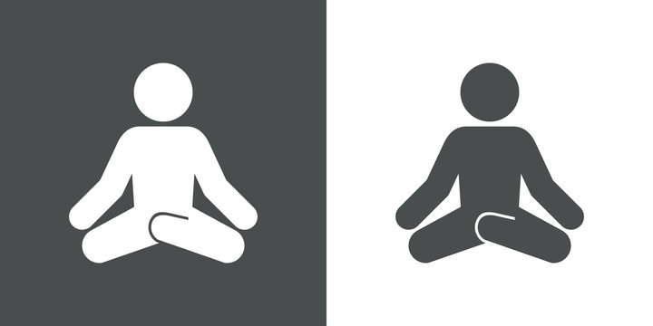 Icono plano hombre postura yoga gris y blanco