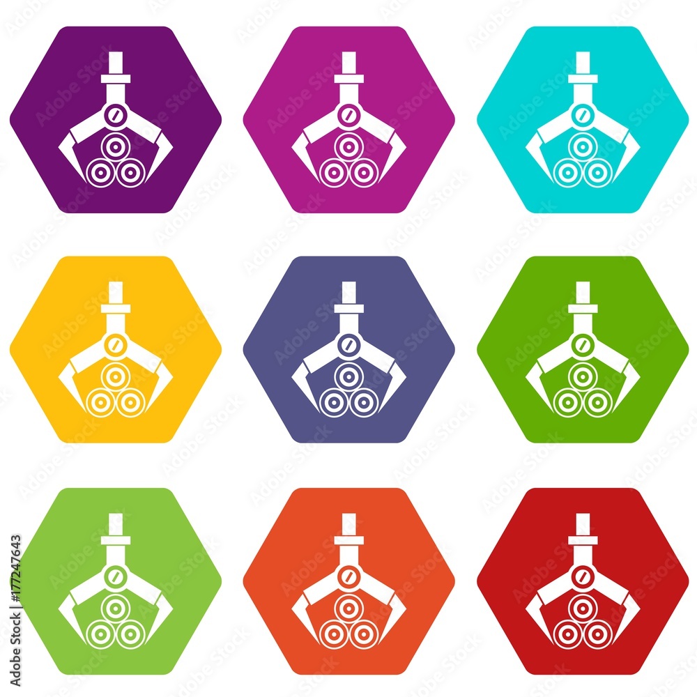 Poster log loader icon set color hexahedron