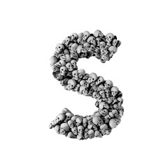 Skull font letter S Letter made from lots of skulls. 3D Rendering 