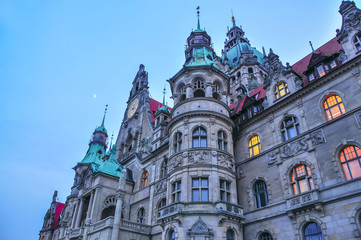 Fototapeta premium The building New Town Hall in Hanover, Germany. Evening. 