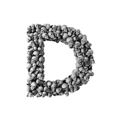 Skull font letter D. Letter made from lots of skulls. 3D Rendering 
