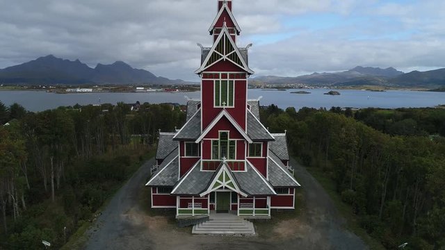 Buksnes Church in the village of Gravdal on Lofoten islands in Norway