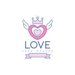 line logo design heart with wings and crown